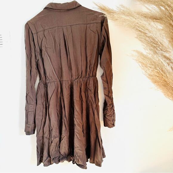 ANTHROPOLOGIE Brown Maeve Dakota Long Sleeve Shirt Button Front Collared Dress S - Picture 8 of 10